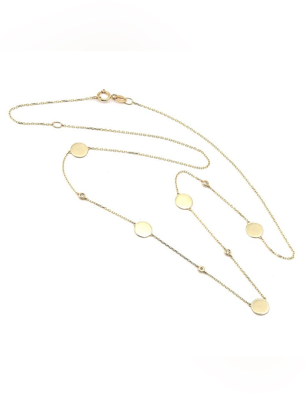 14K Real Yellow Gold Disk Diamond By The Yard Full Bezel Diamond Necklace 16+2″